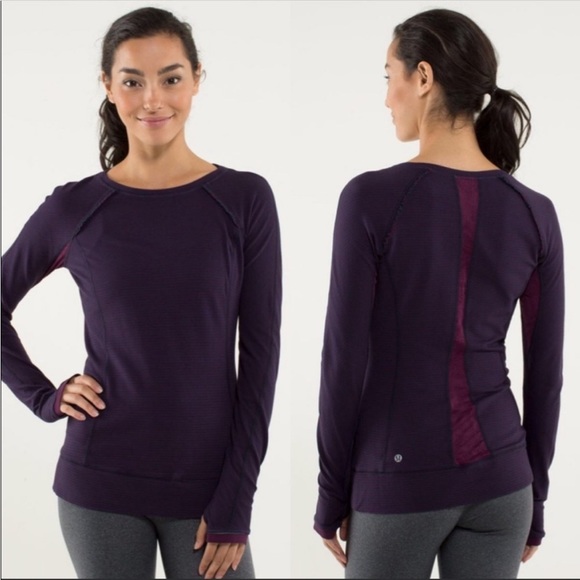 Lululemon tilt long sleeve shirt in maroon and navy striped print - Picture 2 of 3